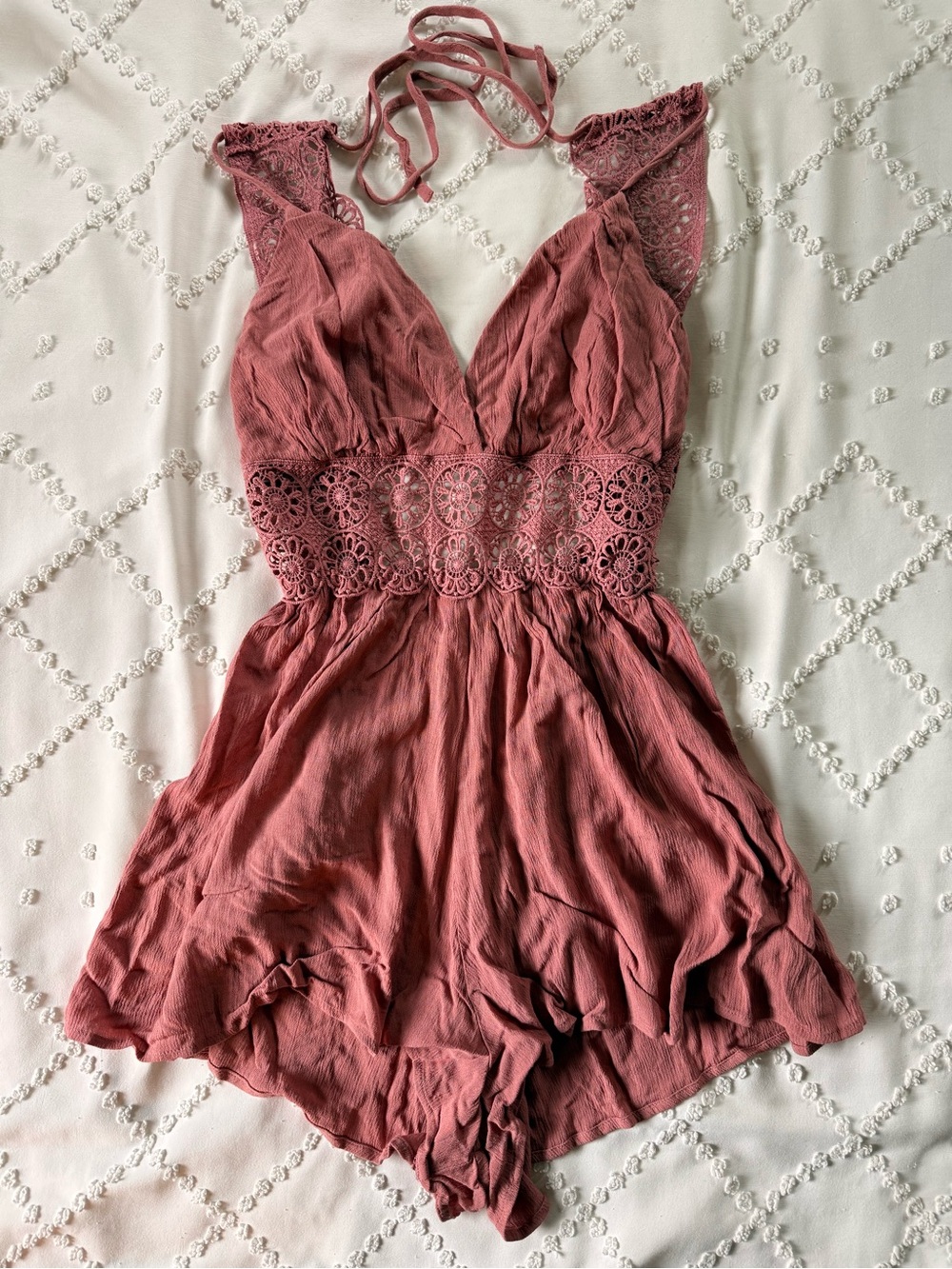 Active USA Lace-Inset Mauve Romper Size Medium